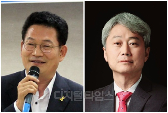 송영길(왼쪽) 전 더불어민주당 대표와 김근식 경남대학교 정치외교학과 교수. <디지털타임스 DB, 연합뉴스>